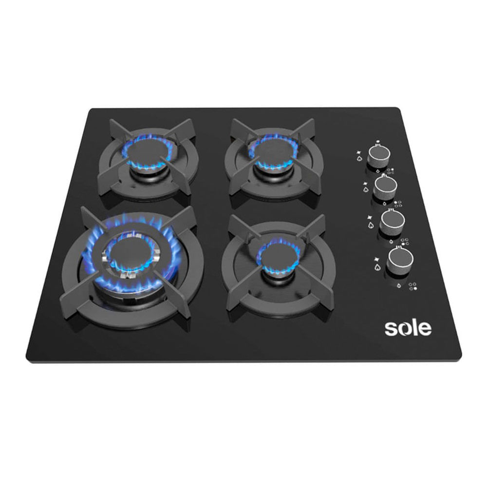 Imagen 2 del producto Encimera Sole S-SOLCO068 60 cm, vidrio templado, 4 quemadores, negro
