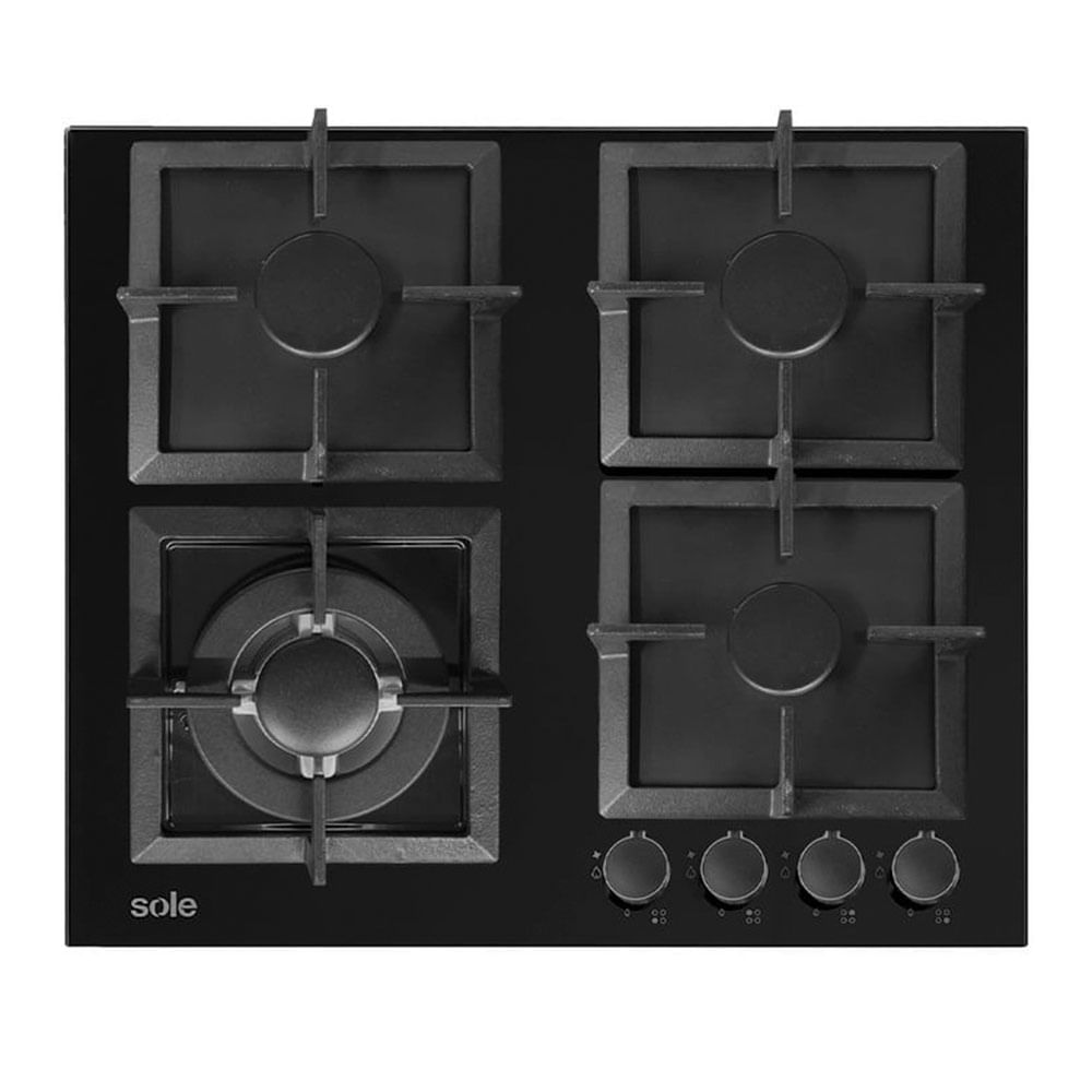 Encimera  Sole S-SOLCO070 59 cm, vidrio templado, 4 quemadores, negro