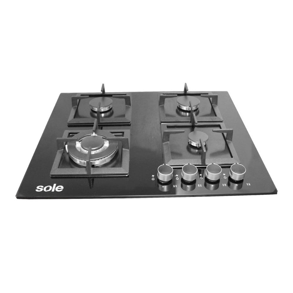 Imagen 2 del producto Encimera  Sole S-SOLCO070 59 cm, vidrio templado, 4 quemadores, negro