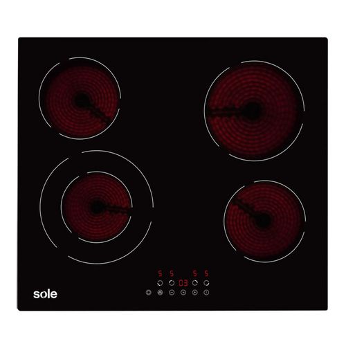 Encimera Sole S-SOLCO071 60 cm, vitrocerámica, 4 quemadores, eléctrica, negro