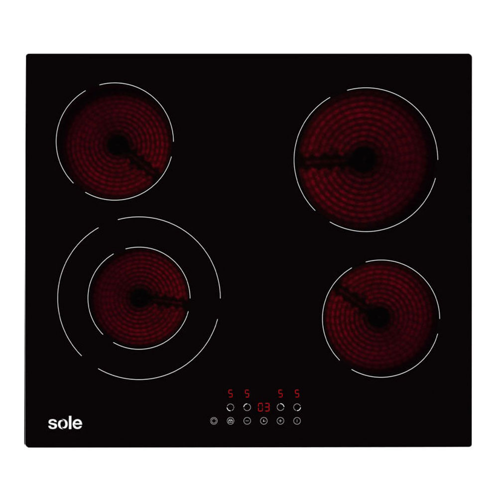 Imagen 1 del producto Encimera Sole S-SOLCO071 60 cm, vitrocerámica, 4 quemadores, eléctrica, negro