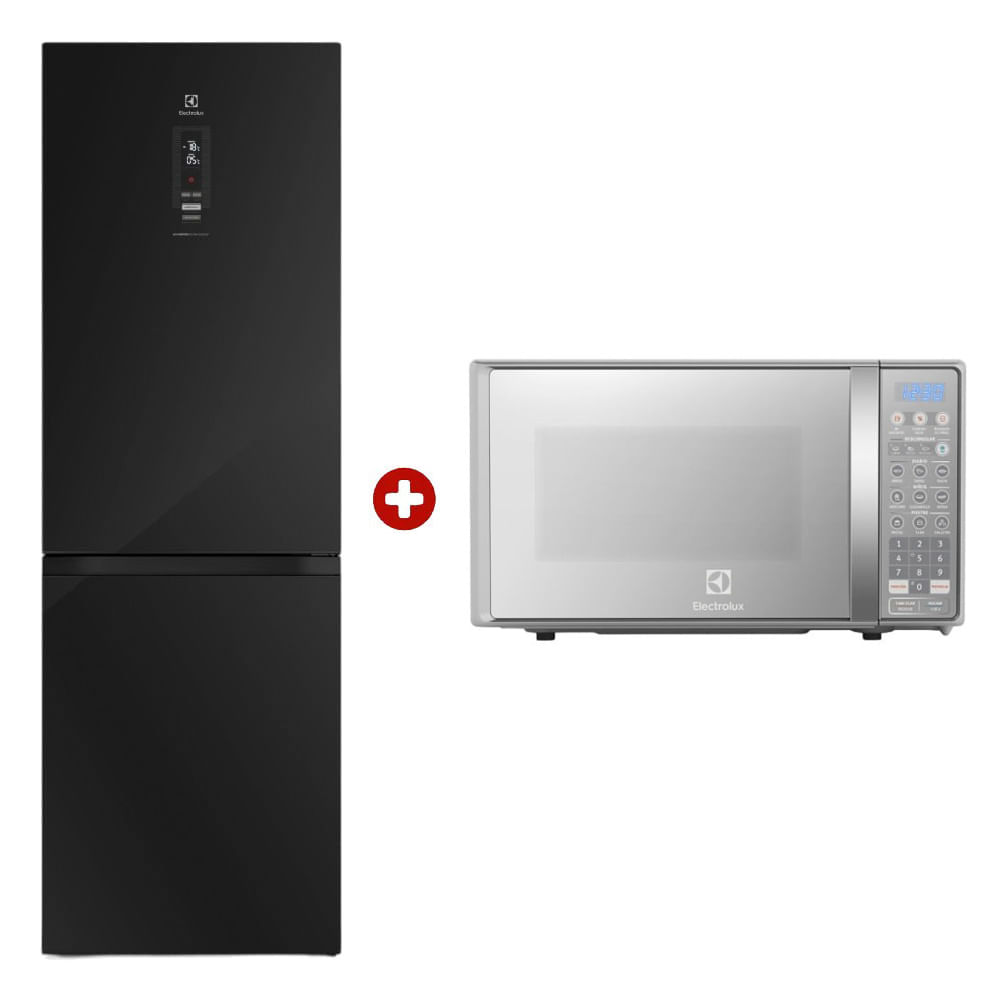 Combo Electrolux: Refrigerador No Frost Bottom freezer ERBB32N2HXB 323 litros, negro + Microondas EMDO20S2GSRUG 600w, 20 litros, plateado