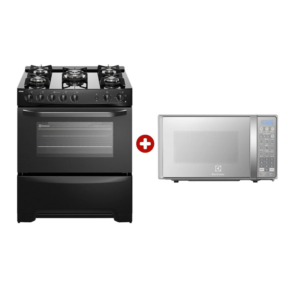 Combo Electrolux: Cocina Freestanding FE5GPR 76 cm, 5 quemadores triple llama, gas + Microondas EMDO20S2GSRUG 600w, 20 litros