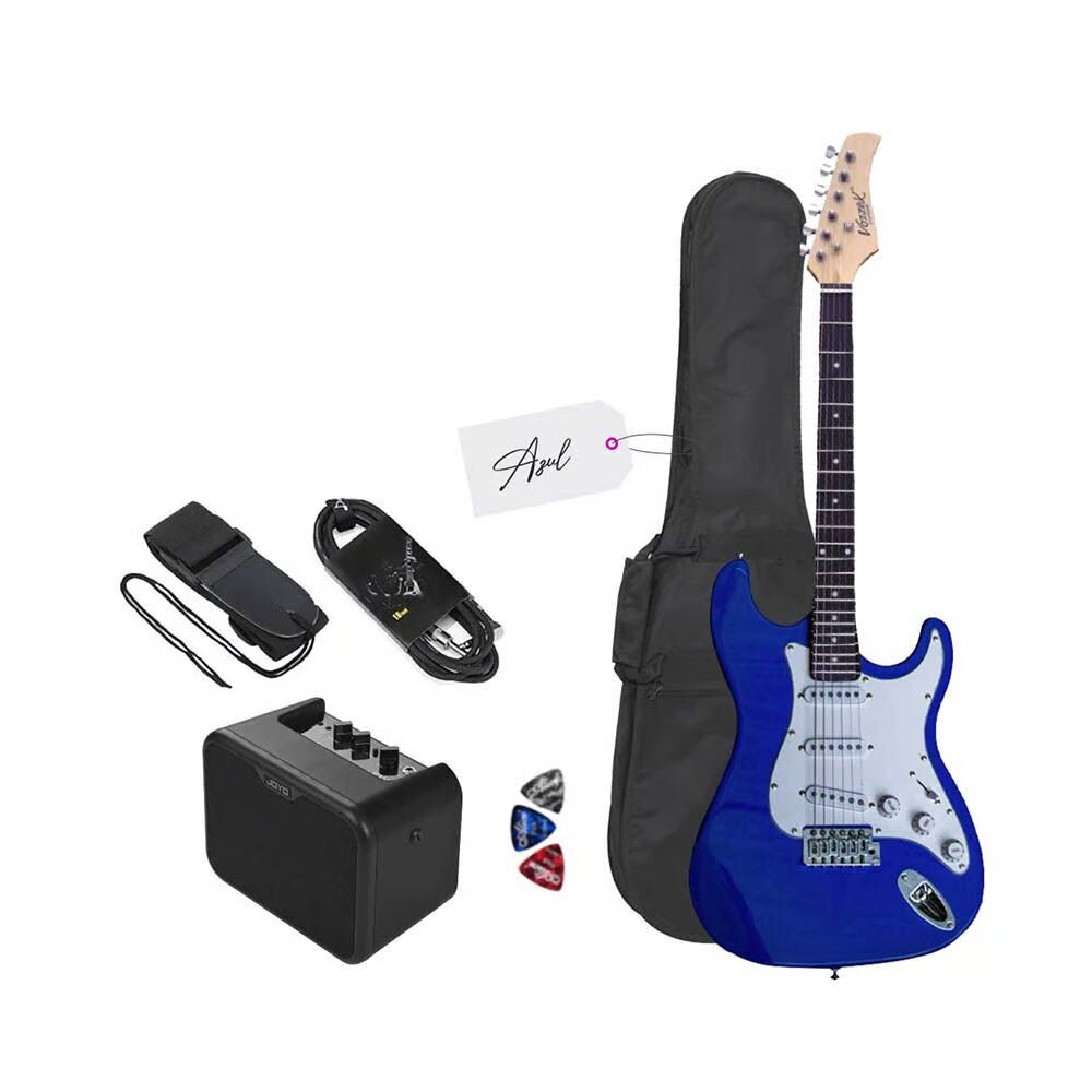 Imagen 1 del producto Guitarra eléctrica Vozzex Strato azul + Amplificador Joyo MA-10E 10w, negro