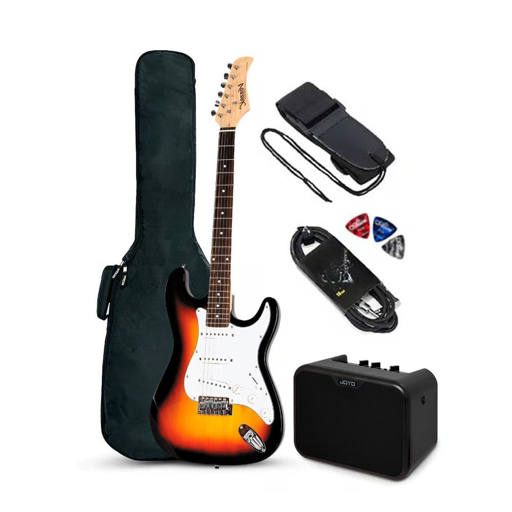 Guitarra eléctrica Vozzex Strato sunburst  + Amplificador Joyo MA-10E 10w, negro