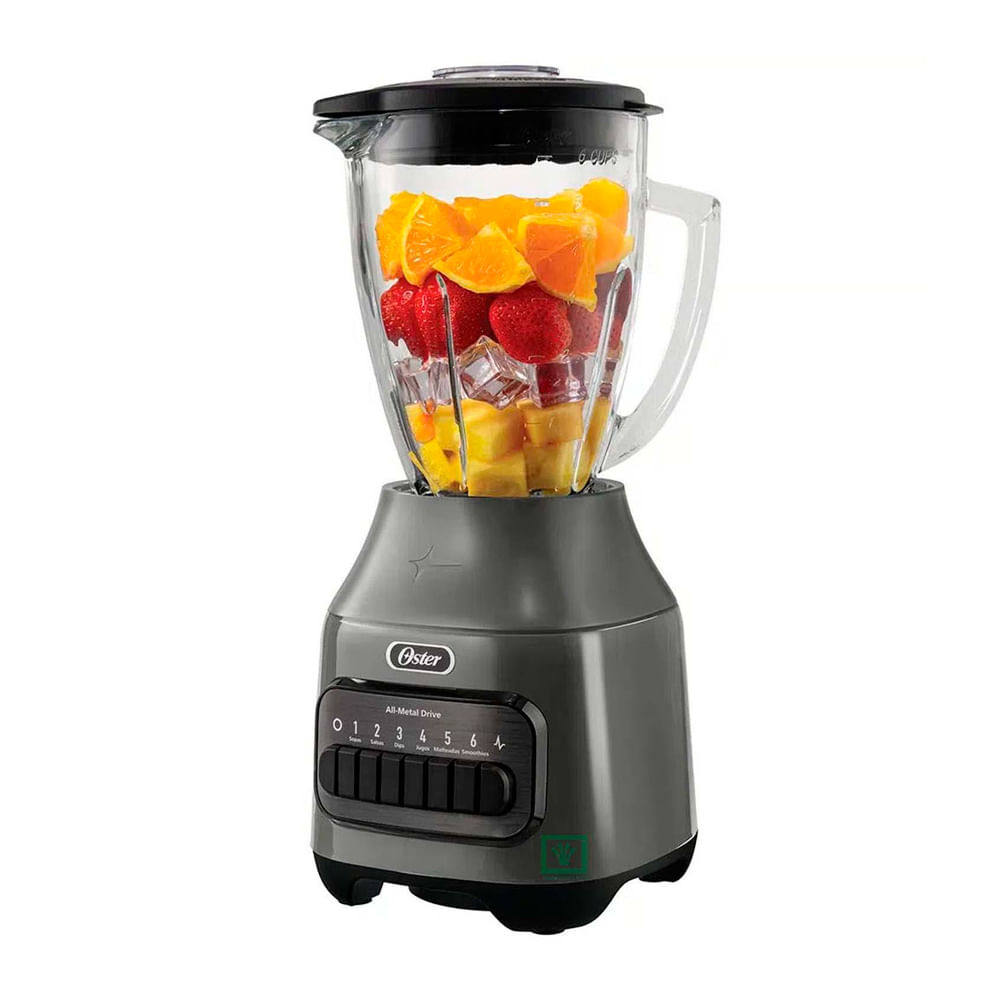 Licuadora Oster BLSTPEG GPB 800 w, 6 velocidades, con vaso de vidrio de 1.5 litros, gris