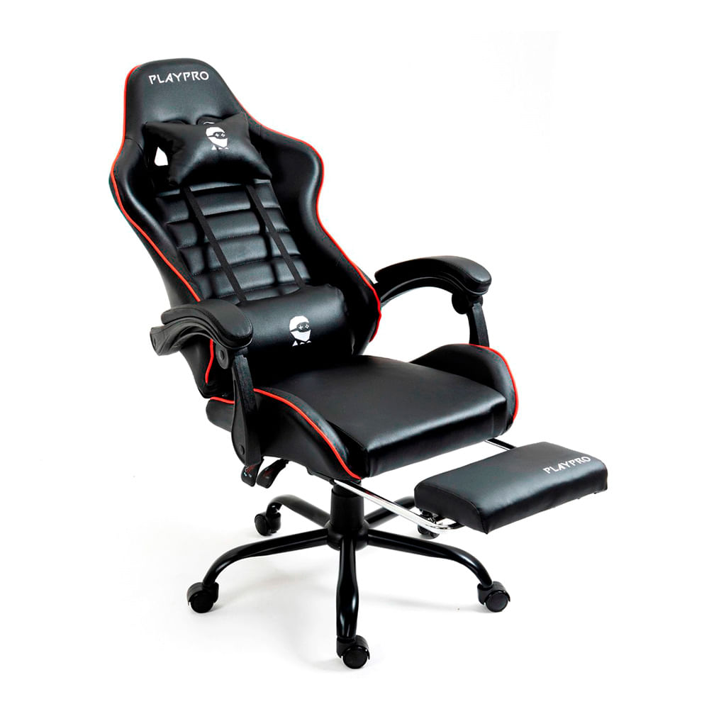 Silla Gamer con masajeador lumbar Playpro X1, base de metal, rojo