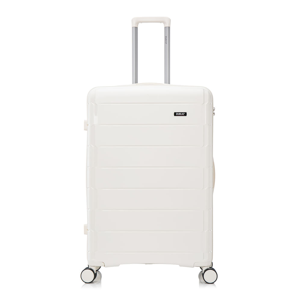Imagen 2 del producto Maleta grande Dukap Monaco 71 cm, 4 ruedas dobles 360°, TSA, polipropileno, ultra liviana, blanco