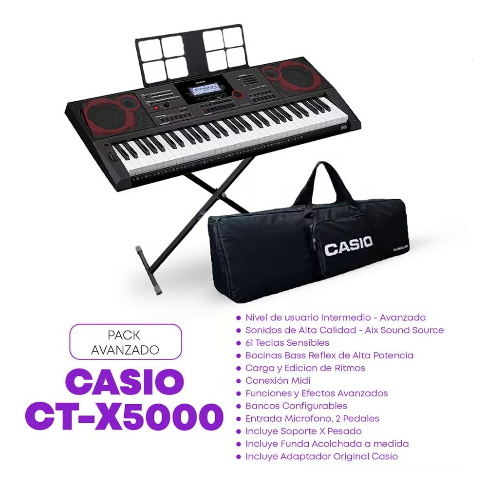 Imagen 2 del producto Pack avanzado: Teclado musical CT-X5000 61 teclas, 64 timbres,pantalla LCD, negro + Soporte + Funda + Adaptador