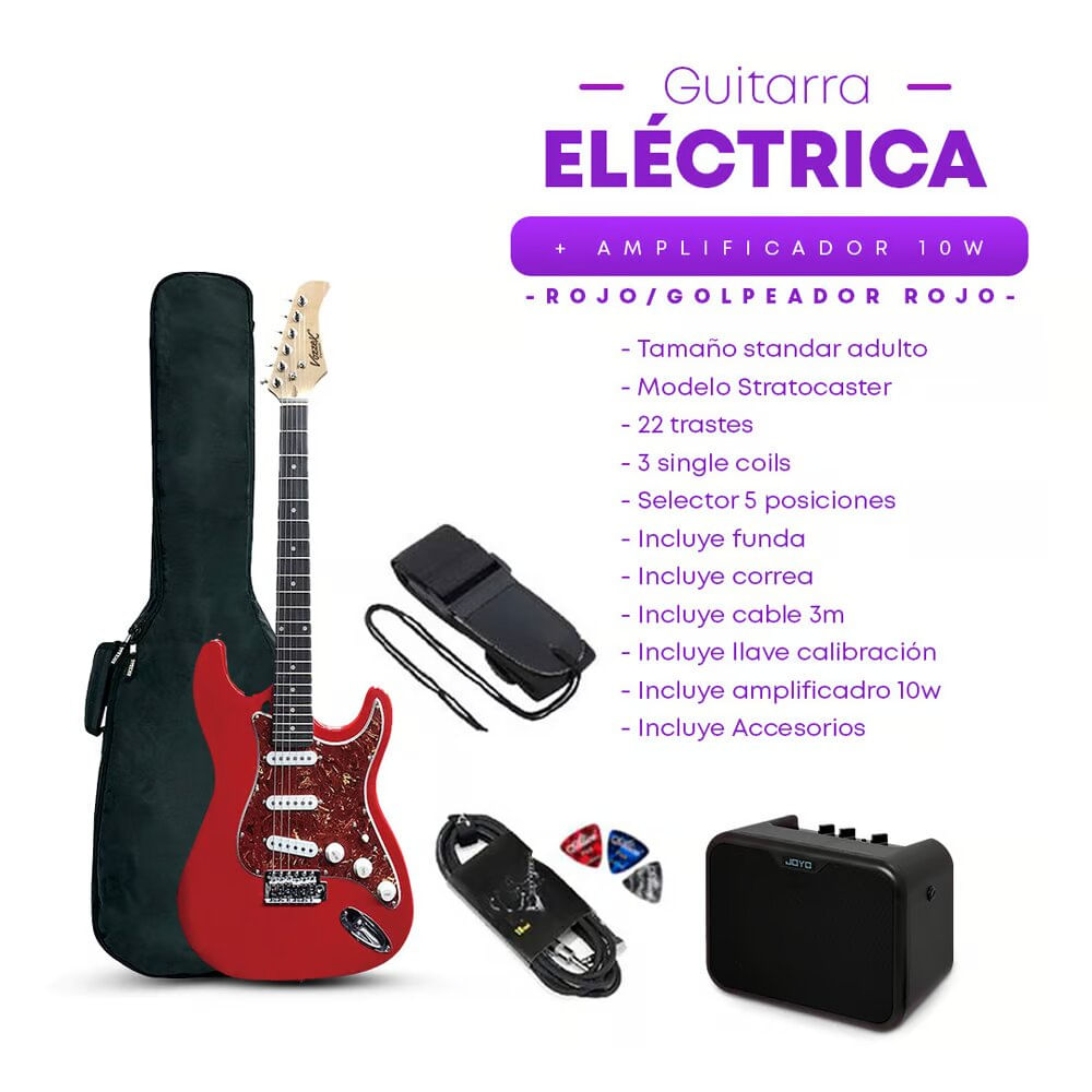 Imagen 2 del producto Guitarra Electrica Strato Red RD + Amplificador Joyo MA-10E