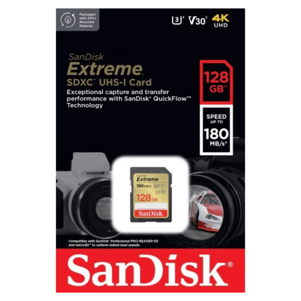 Imagen 2 del producto Memoria SDXC Sandisk Extreme 128GB 180MB/s, Clase 10 UHS-I V30 U3 SDXC, Full HD 4K RAW