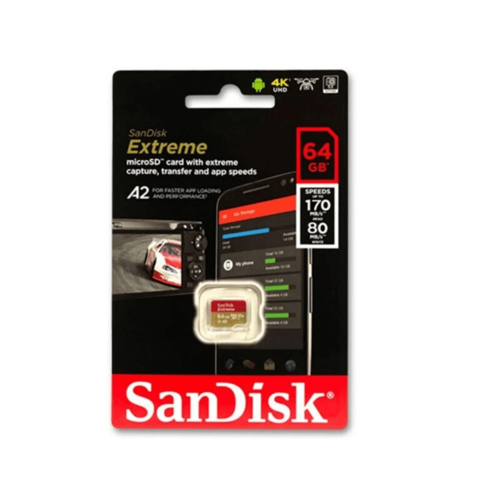 Imagen 2 del producto Memoria Micro SD SanDisk Extreme, A1, 64GB, 170MB/s, video 4K, drones, cámaras de acción