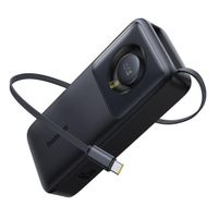 Batería externa Baseus 20000 mAh, 65W, cable retráctil, negro