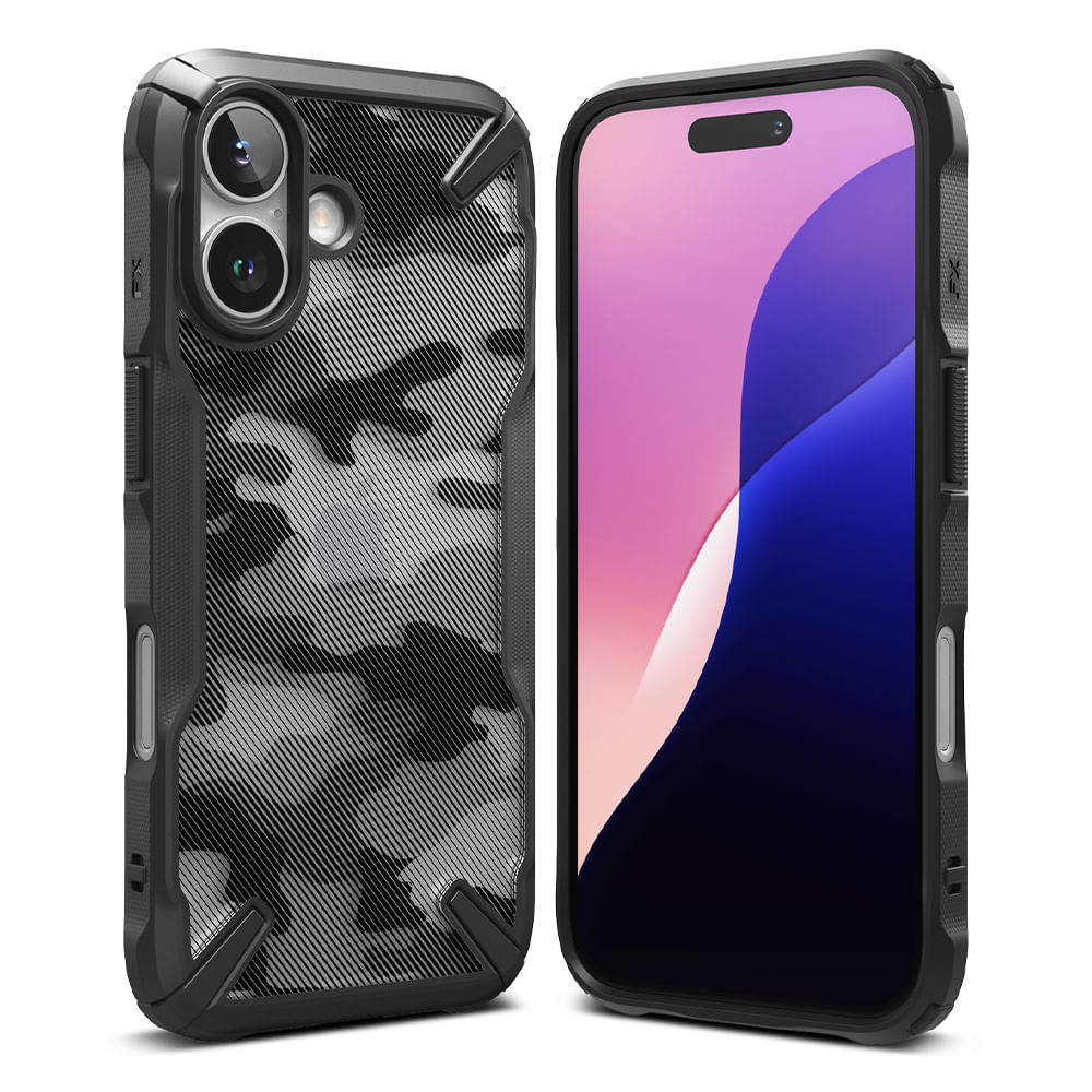 Case para iPhone 16 Plus fusion X design, camo negro