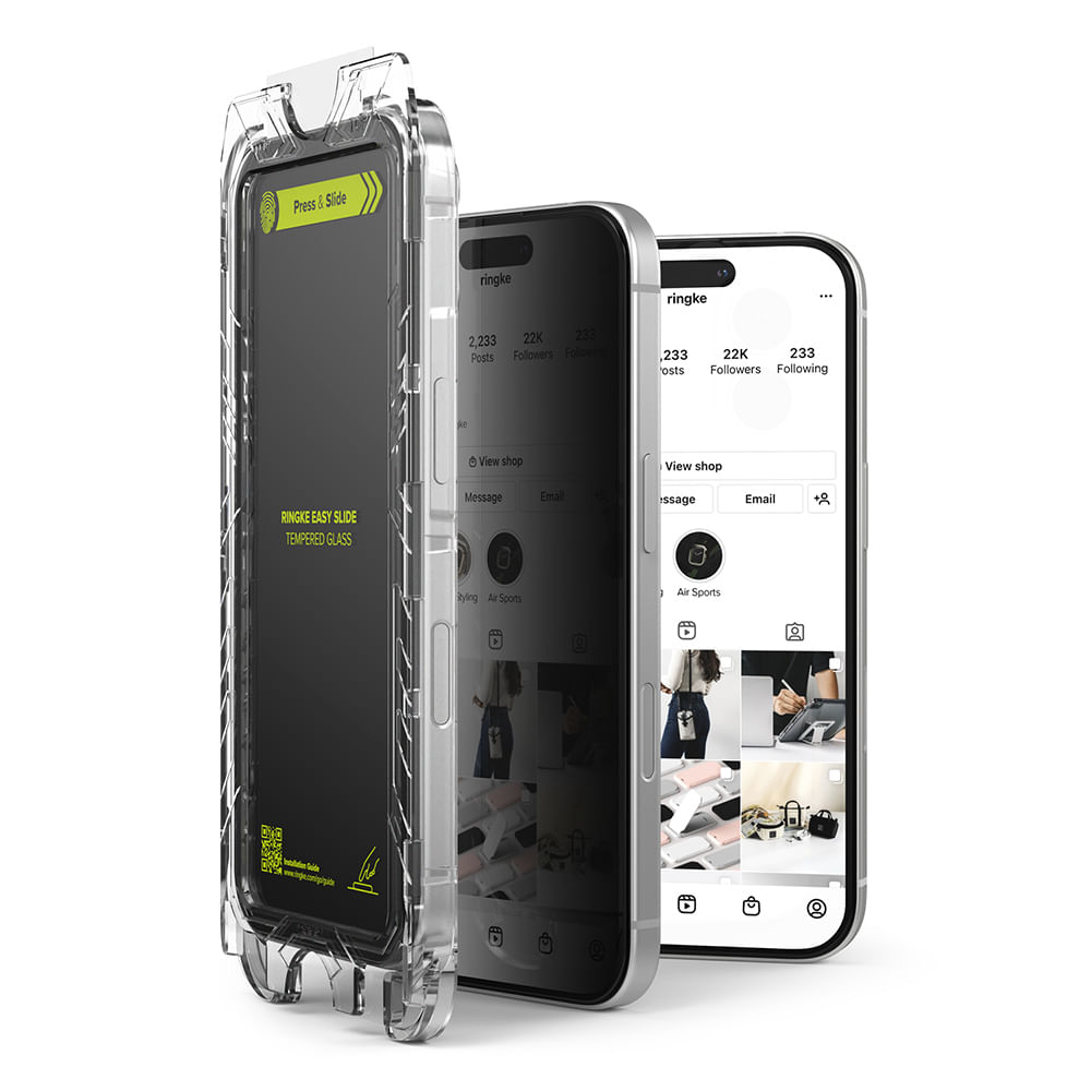 Imagen 1 del producto Protector de pantalla anti espía para iPhone 16 Plus / 15 Plus, easy slide con instalador, 2 unidades