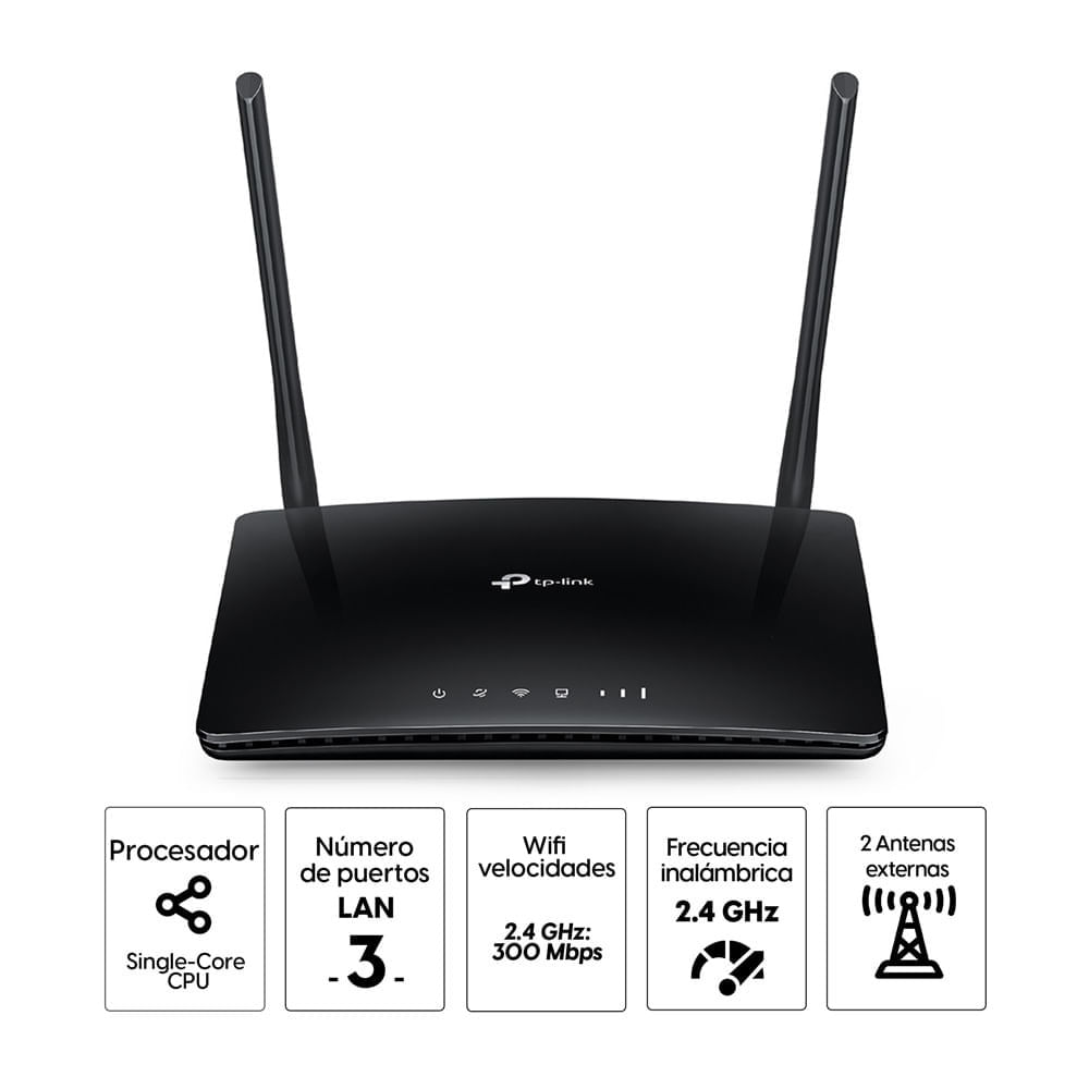 Imagen 2 del producto Router TP-Link TL-MR6400APAC Wifi, banda 2.4GHz, 300Mbps, 2 antenas, 3 puertos LAN y 1 puerto WAN/LAN (reempacado)