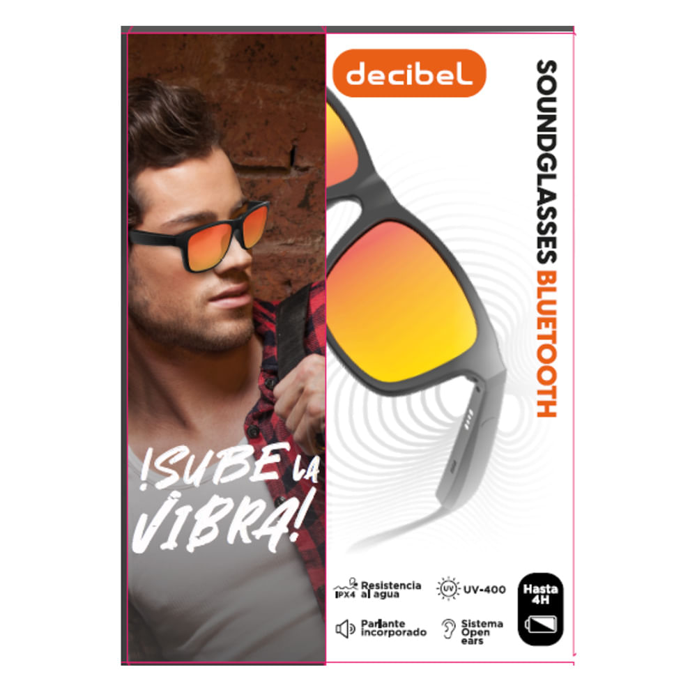Imagen 2 del producto Lentes de sol Decibel bluetooth con parlante, máx. 4 horas, IPX4, UV400, negro y rojo