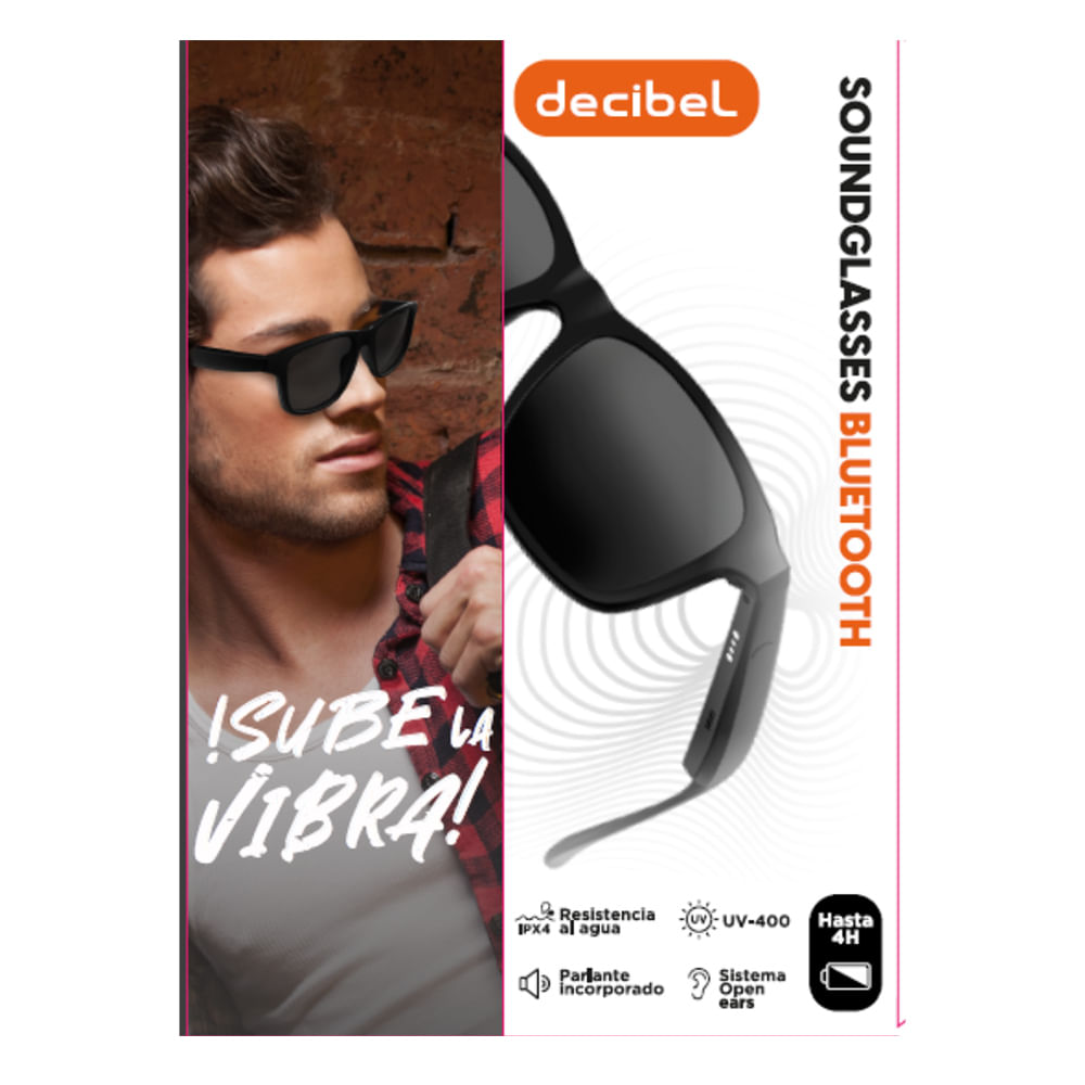 Imagen 2 del producto Lentes de sol Decibel bluetooth con parlante, máx. 4 horas, IPX4, UV400, negro