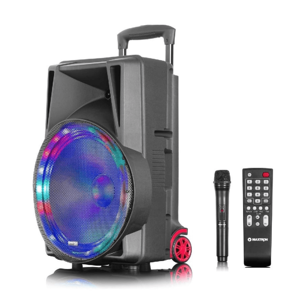 Parlante de torre bluetooth Maxtron Avalon MX 115-V, woofer 15", karaoke con ruedas, negro