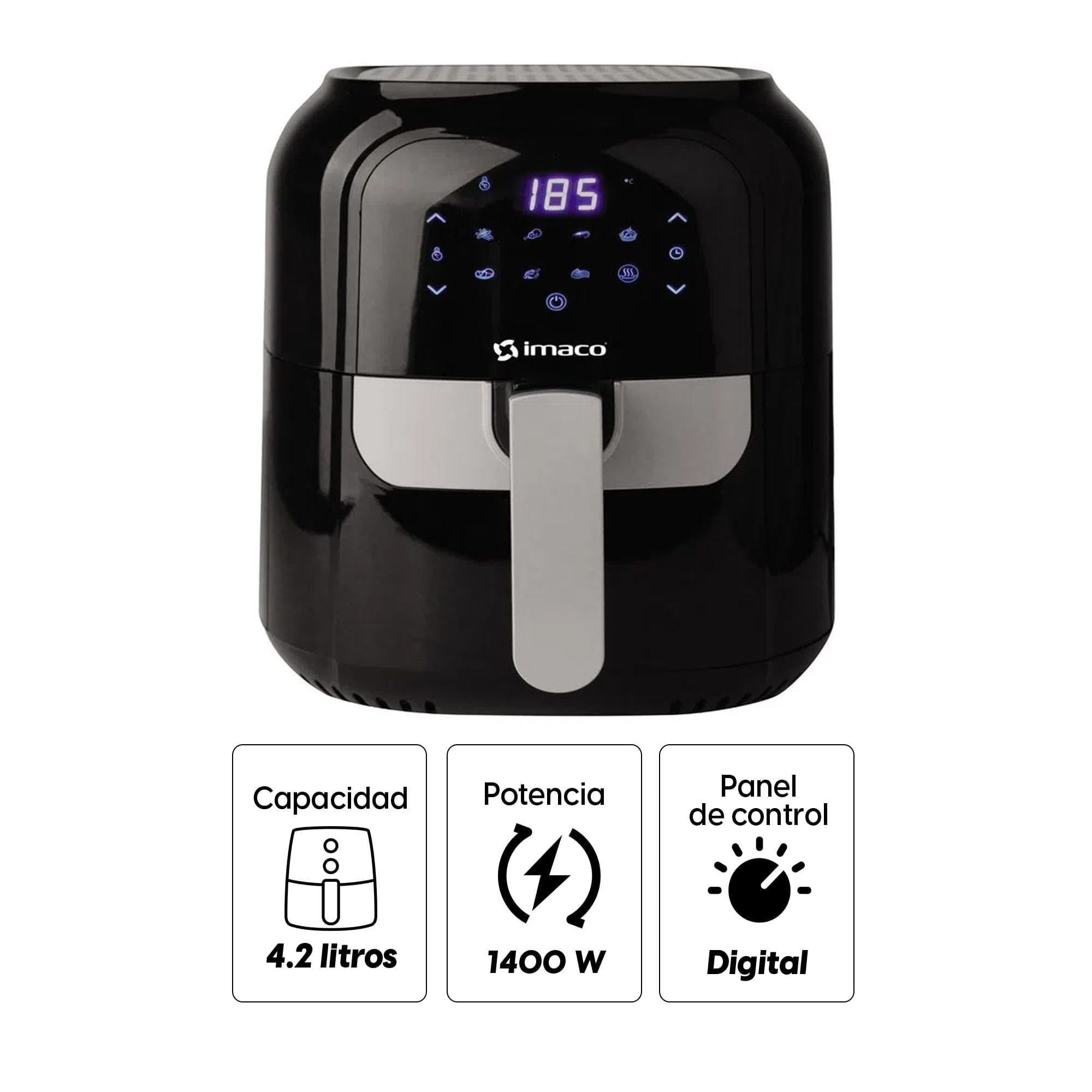 Imagen 2 del producto Reacondicionado: Freidora de aire Imaco AF5514 panel digital, 1400w, 4.2 litros, negro