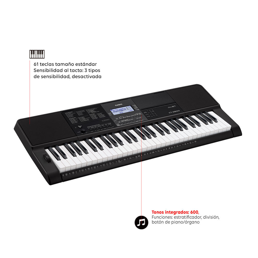 Imagen 2 del producto Reacondicionado: Órgano electrónico Casio CT-X800C2-ADAP, 61 teclas, 600 tonos, 160 canciones, negro