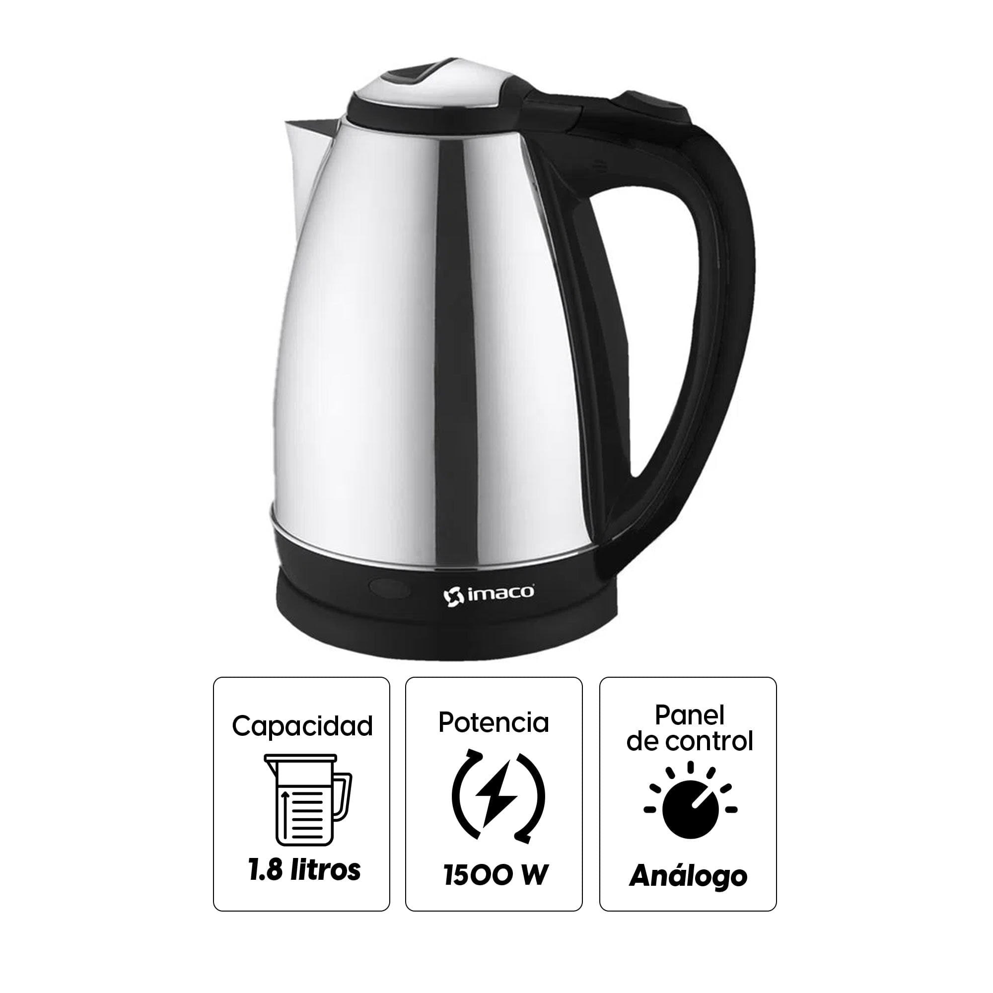 Imagen 2 del producto Reacondicionado: Hervidor Imaco KE1801, 1500w, 1.8 litros, base inalámbrica 360°