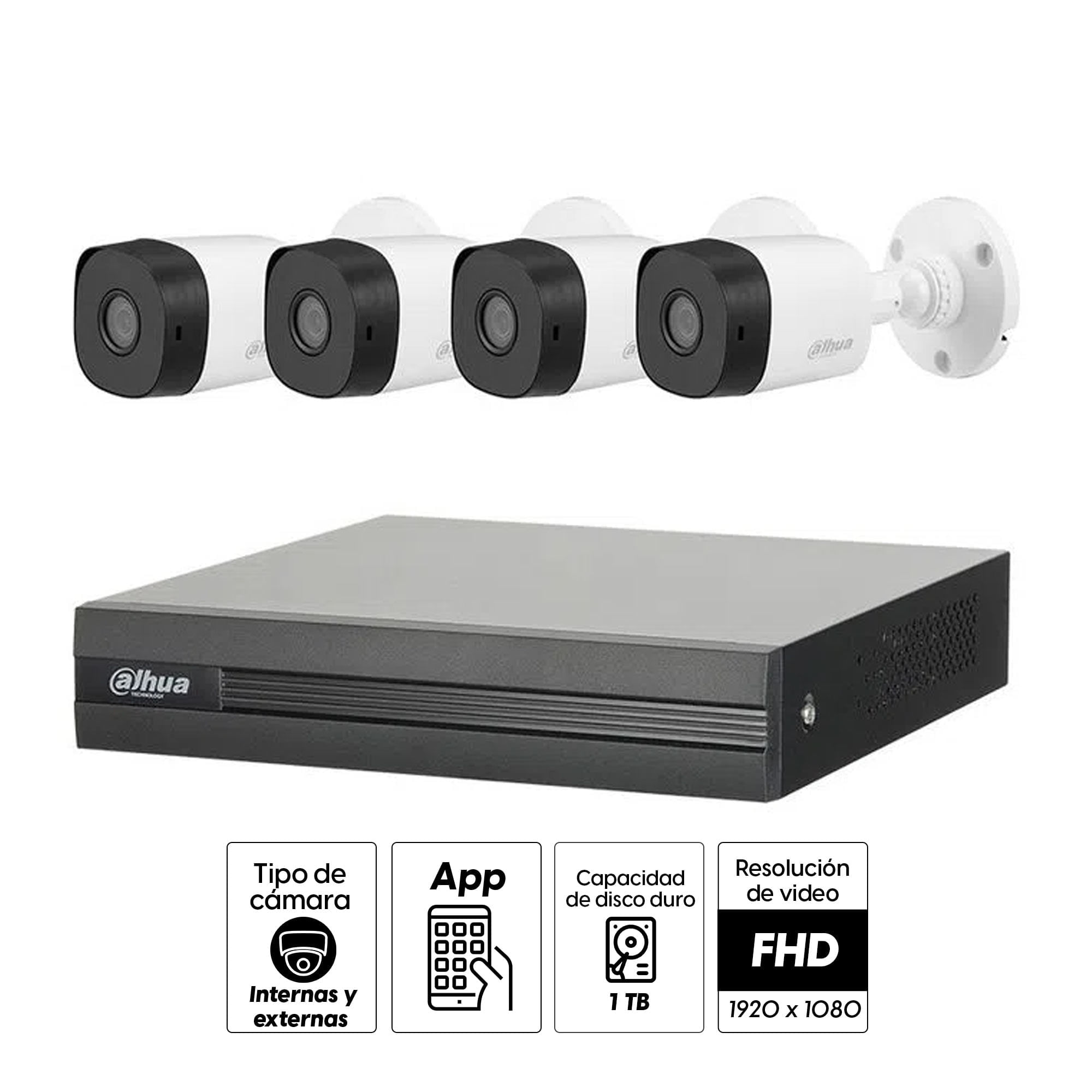 Imagen 2 del producto Reacondicionado: Kit de seguridad Dahua 4 cámaras 1080P, dvr 8 ch, disco duro 1TB