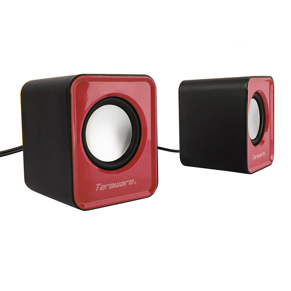 Imagen 2 del producto Reacondicionado: Parlantes para pc Coolbox Teraware, conexión usb 2.0 y 3.5 mm, 3W x2, 7.8cm x 6.1cm, negro con rojo