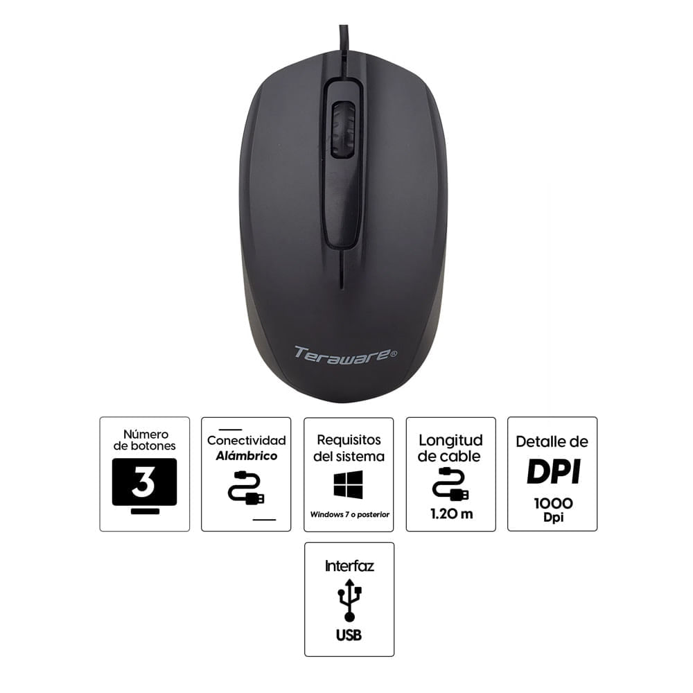 Imagen 2 del producto Reacondicionado: Mouse alámbrico Coolbox Teraware PJT-M218, conexión usb, 1000 dpi, 3 botones, negro