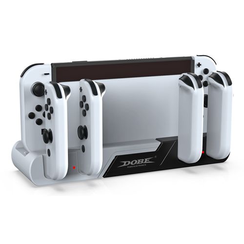 Base de carga Dobe para Nintendo Switch y Switch OLED, carga 4 Joy-Con, ranuras para juegos, LED indicador, plástico resistente, blanco
