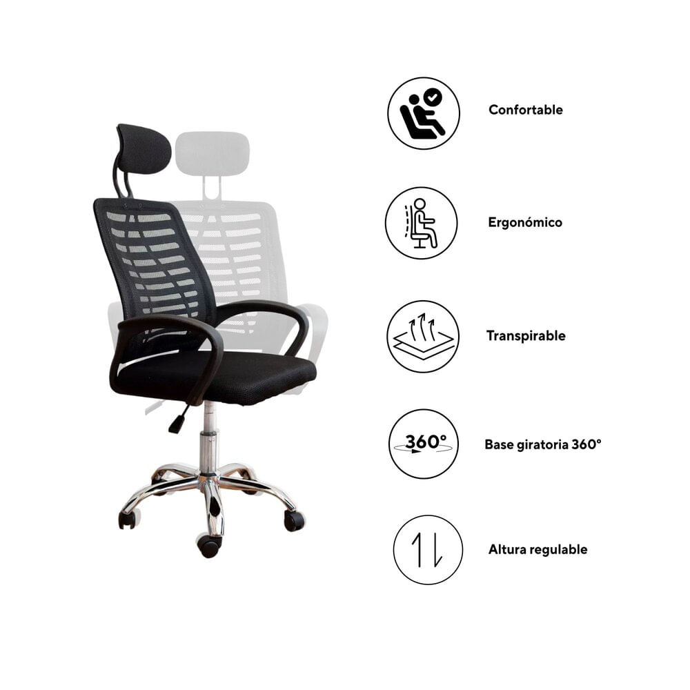 Imagen 2 del producto Silla de oficina ergonómica Zenith, carga máx. 100 kg, soporte lumbar, 5 ruedas, negro