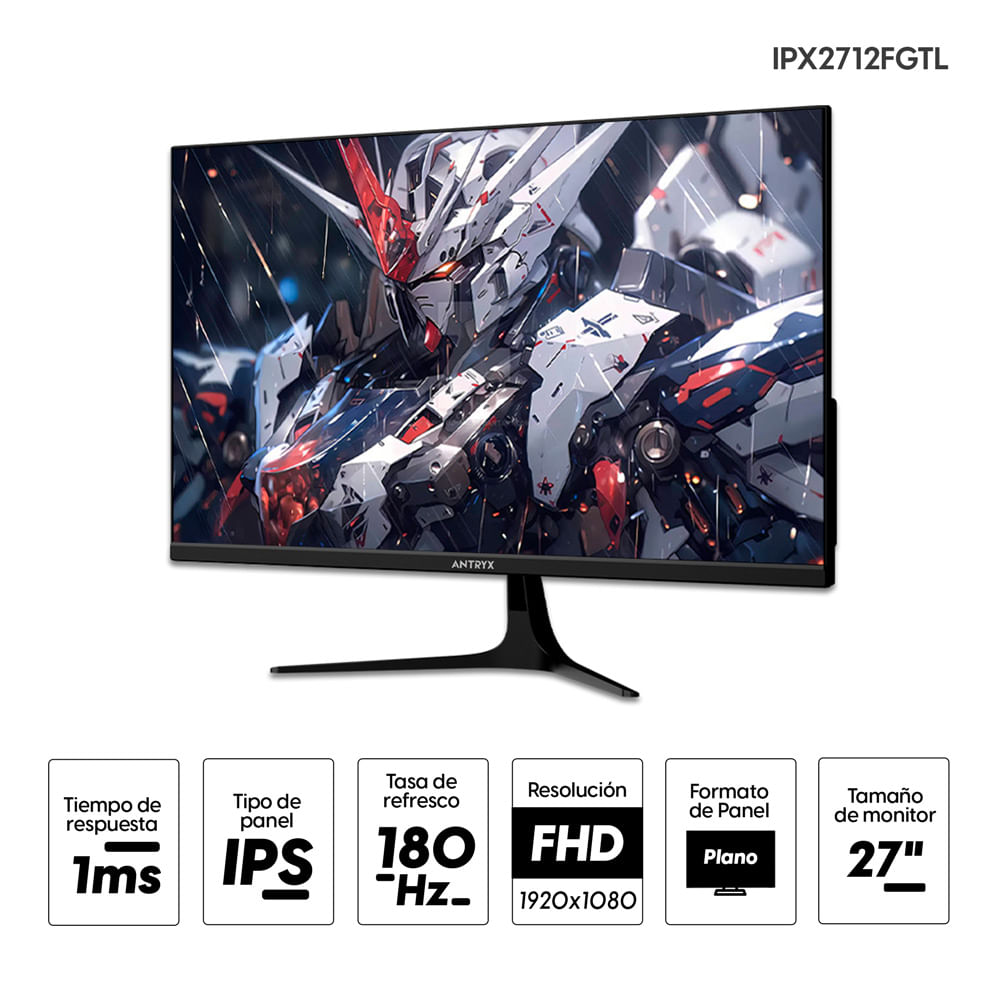 Imagen 2 del producto Monitor gamer plano 27"" Antryx IPX2712FGTL Panel IPS, FHD (1920 x 1080), 180Hz, 1ms, entradas DP 1.4 /HDMI 2.0
