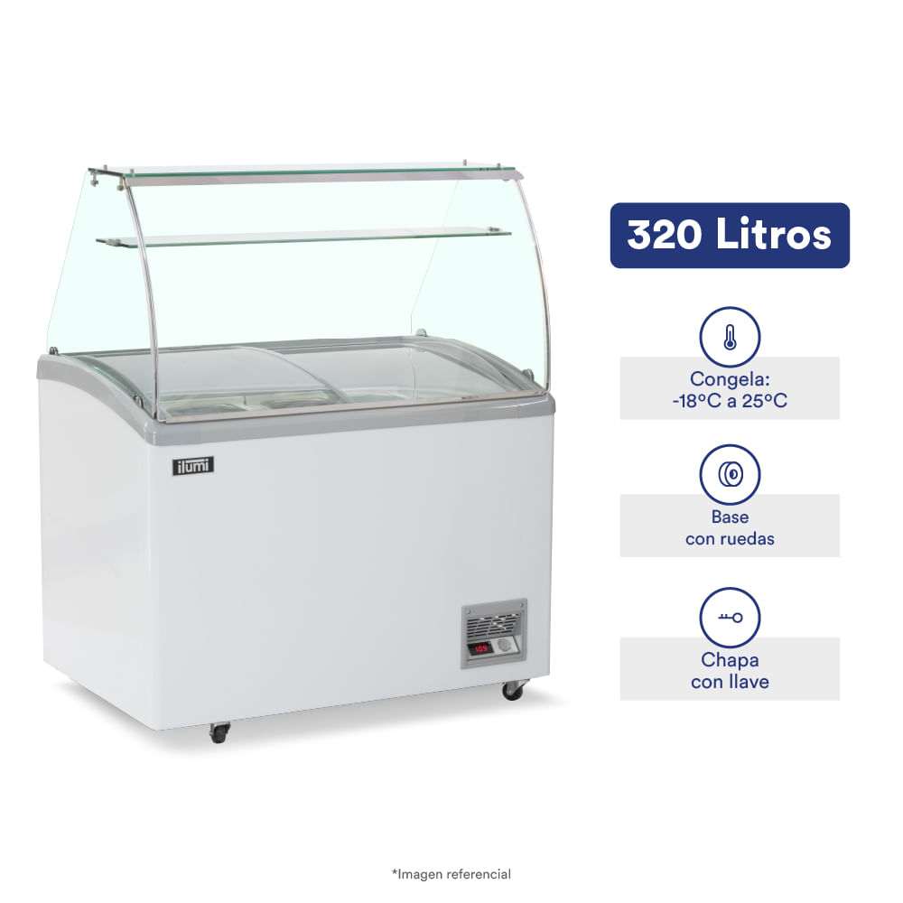 Imagen 2 del producto Congelador con pozas para helado Ilumi TF-3200TG capacidad 320 litros, blanco
