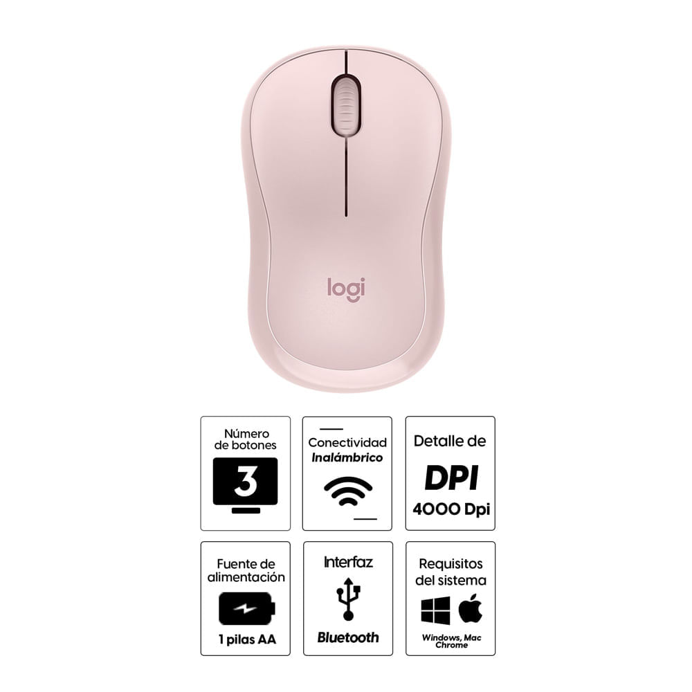 Imagen 2 del producto Mouse inalámbrico Logitech M240 silencioso, bluetooth, 4000 dpi, 3 botones, rosado (reempacado)