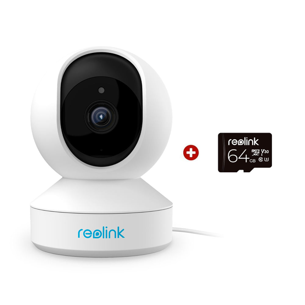 Cámara de seguridad Reolink E1 wifi, interior, 3MP 1080P, rotativo + Tarjeta de memoria SD 64GB