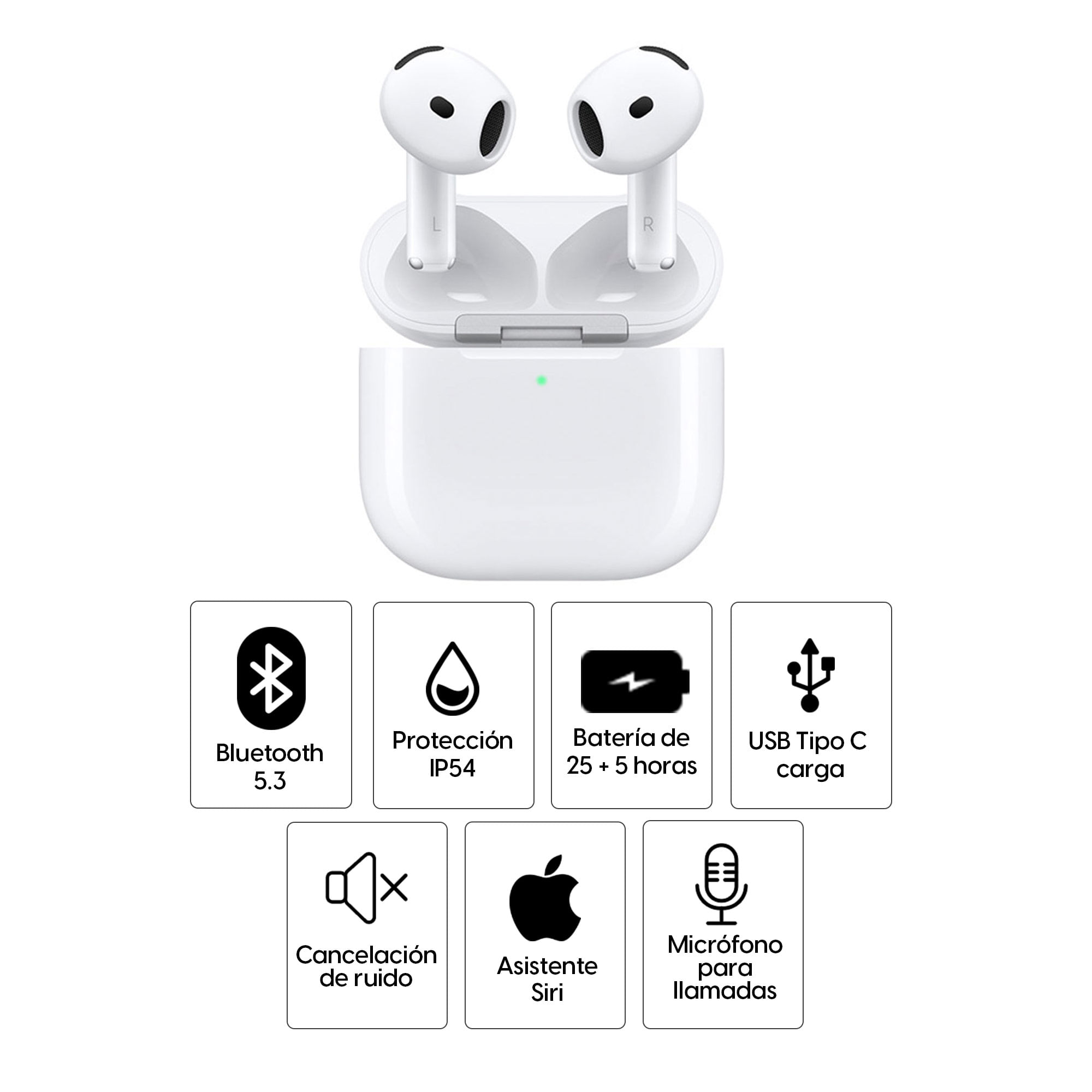Imagen 2 del producto AirPods 4ta Gen Cancelación activa de ruido, resistente al agua IP54, duración máx. 30 horas, con estuche de carga, blanco
