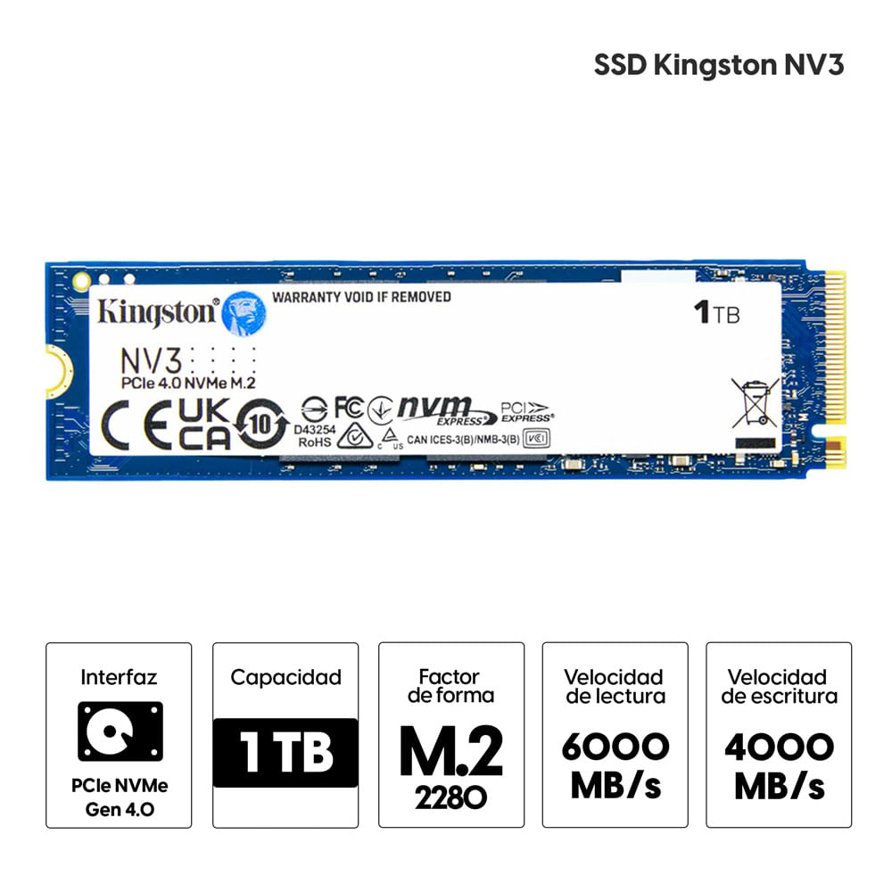 Imagen 2 del producto Unidad de estado sólido SSD Kingston NV3 1000GB M.2 PCIE4.0 NVME