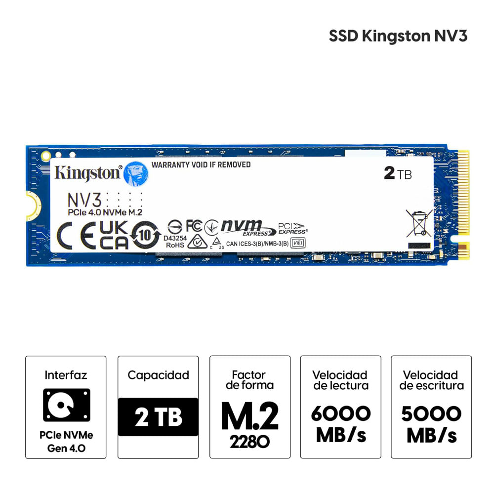 Imagen 2 del producto Unidad de estado sólido SSD Kingston NV3 2000GB M.2 PCIE4.0 NVME