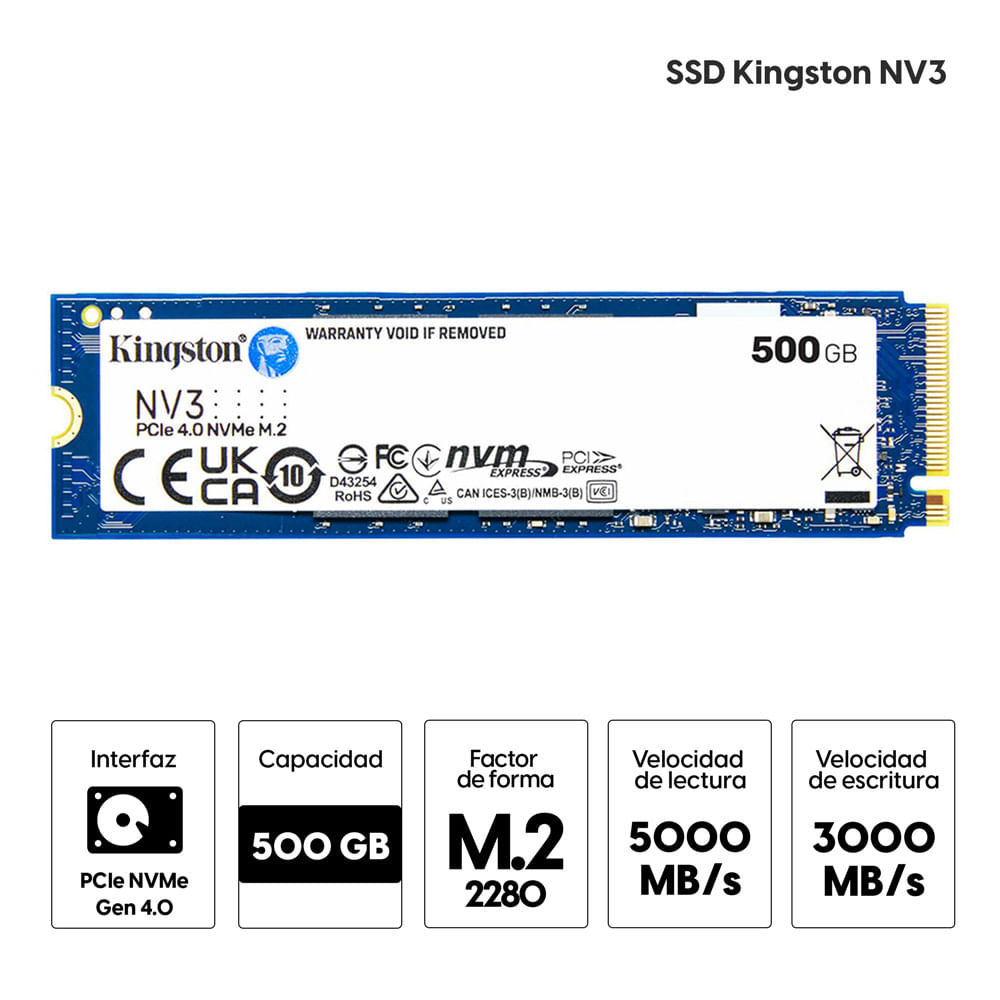 Imagen 2 del producto Unidad de estado sólido SSD Kingston NV3 500GB M.2 PCIE4.0 NVME
