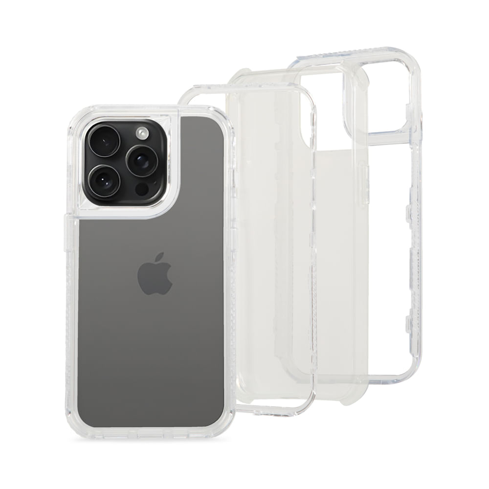 Case para iPhone 15 Pro Max, protección 360, 3 en 1, transparente