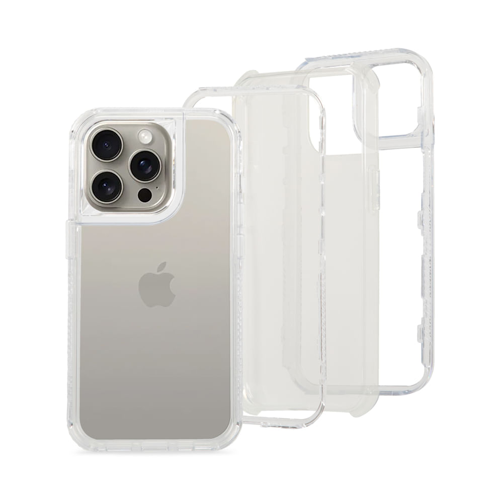 Case para iPhone 15 Pro protección 360, 3 en 1, transparente