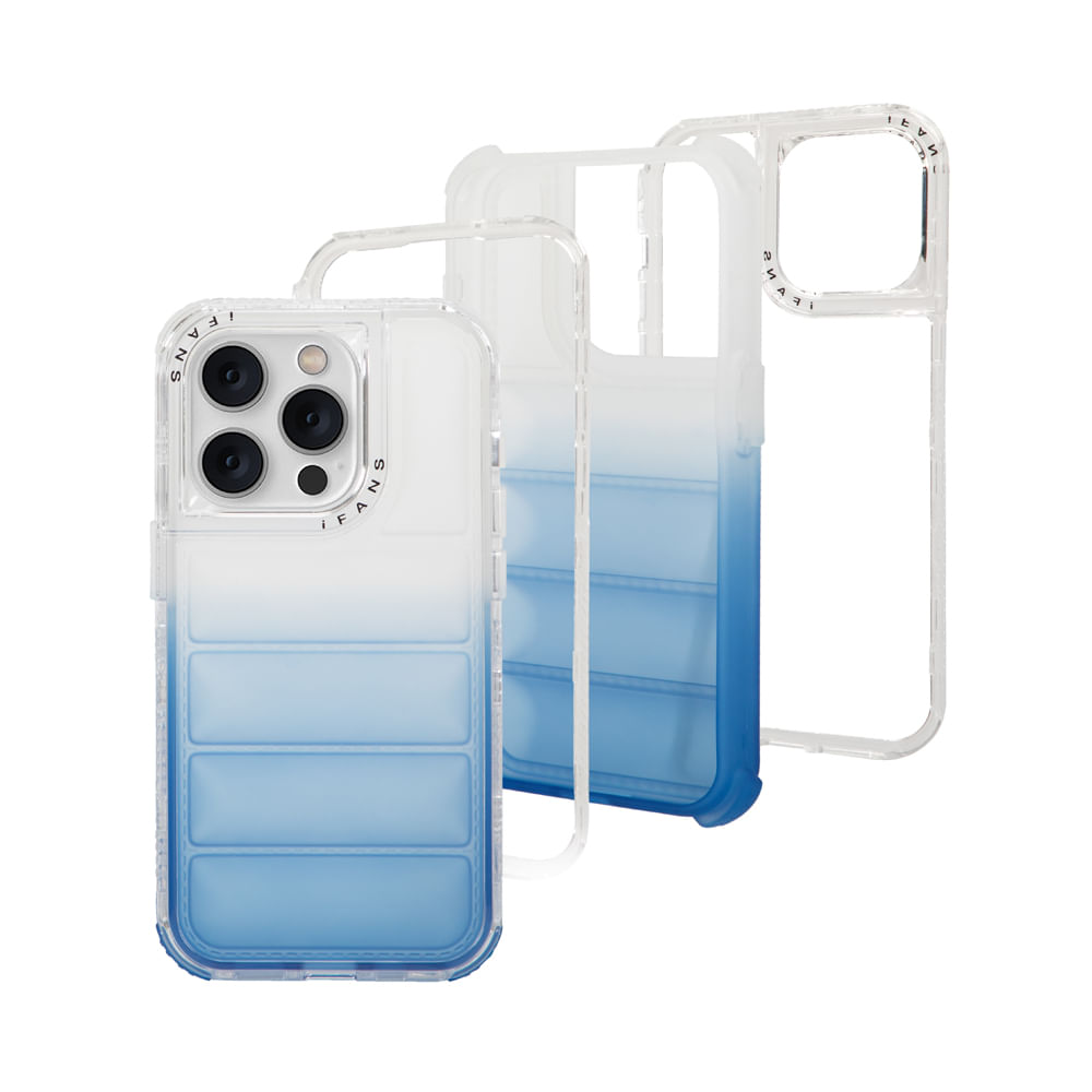 Case para iPhone 14 Pro Protección 360 acabado puffer, degradado azul