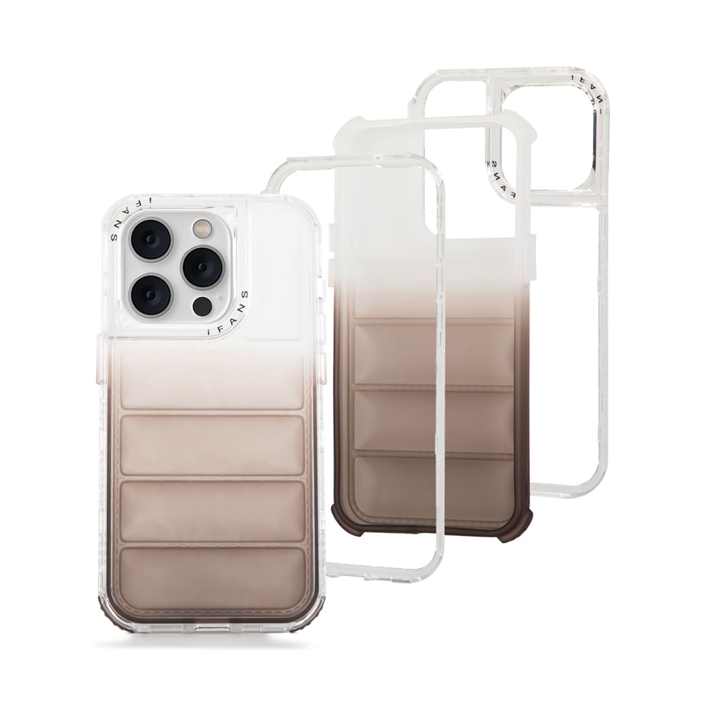 Case para iPhone 14 Pro, Protección 360 acabado puffer, degradado marrón