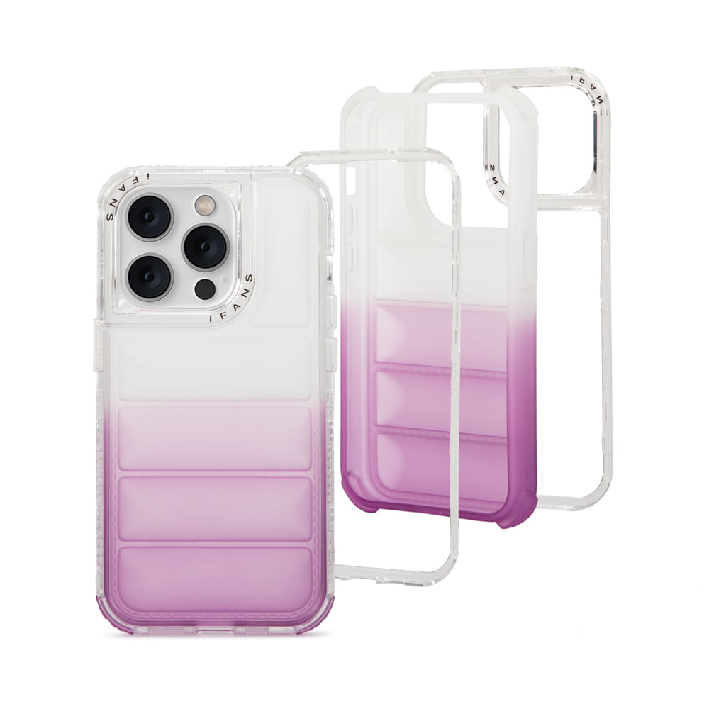 Case para iPhone 14 Pro Protección 360 acabado puffer, degradado morado