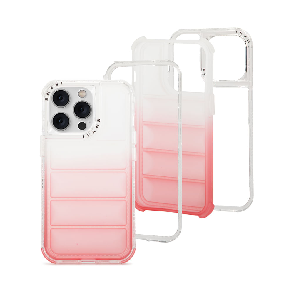 Case para iPhone 14 Pro, Protección 360 acabado puffer, degradado rosado