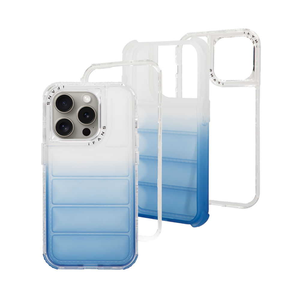 Case para iPhone 15 Pro, Protección 360 acabado puffer, degradado azul