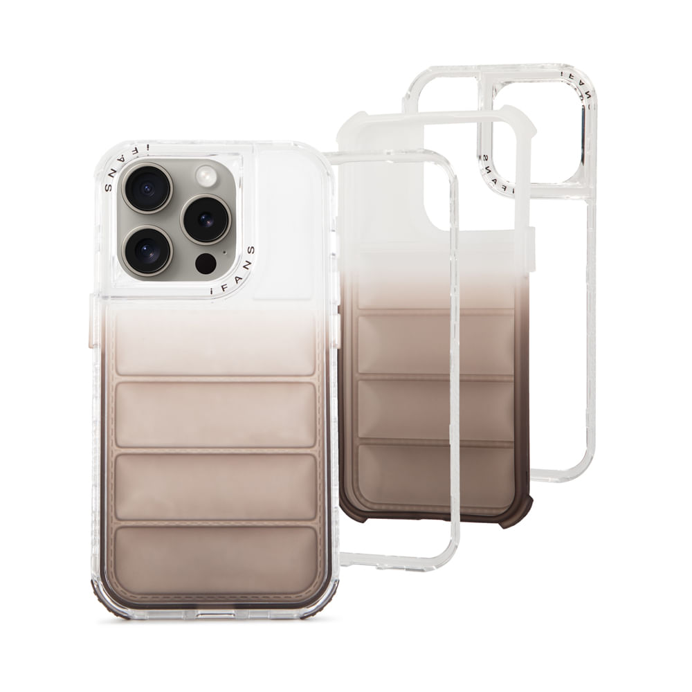 Case para iPhone 15 Pro, Protección 360 acabado puffer, degradado marrón