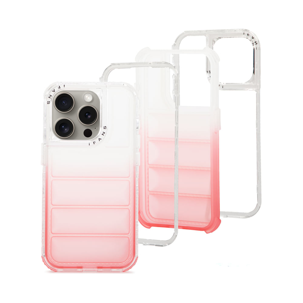 Case para iPhone 15 Pro, Protección 360 acabado puffer, degradado rosado