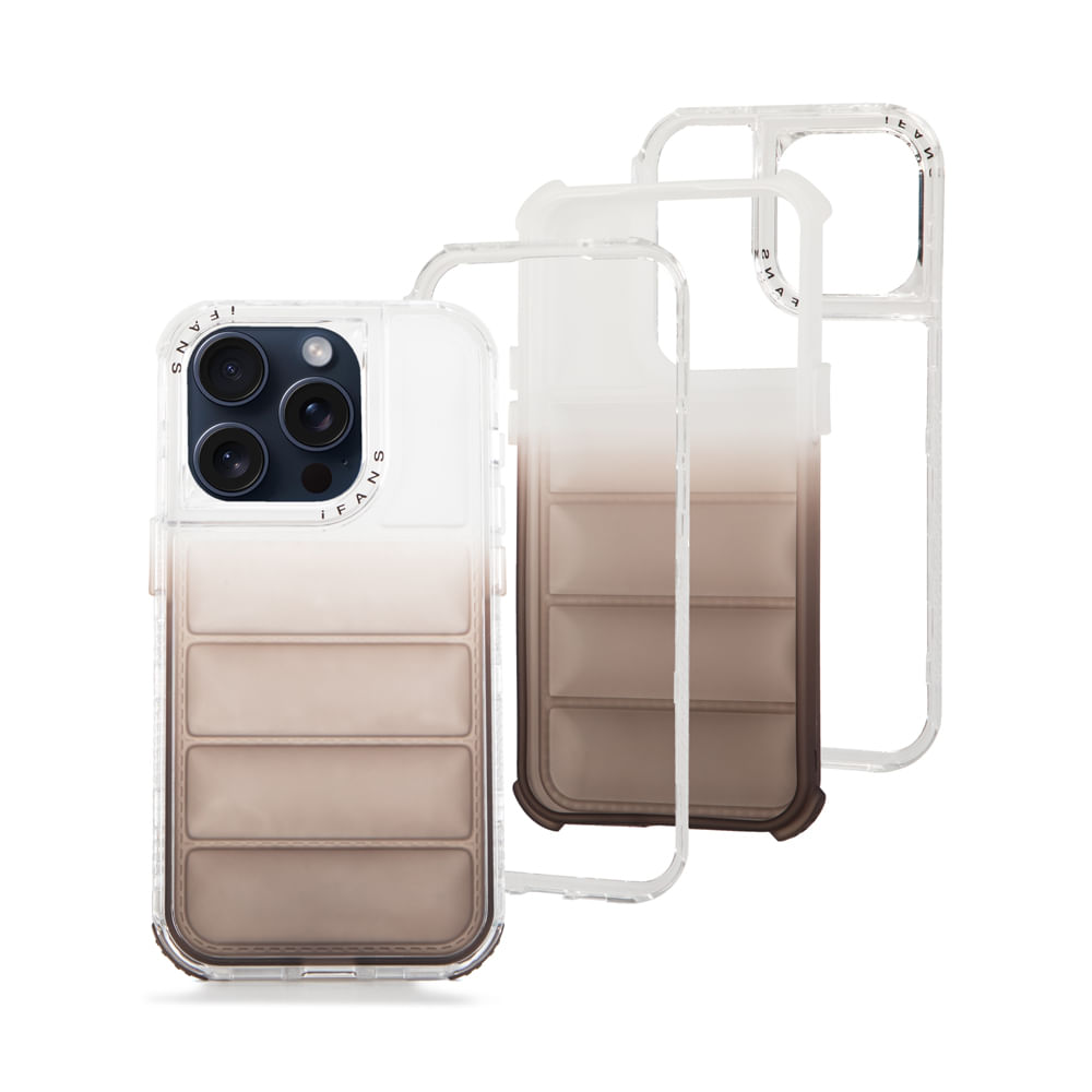 Case para iPhone 15 Pro Max, Protección 360 acabado puffer, degradado marrón