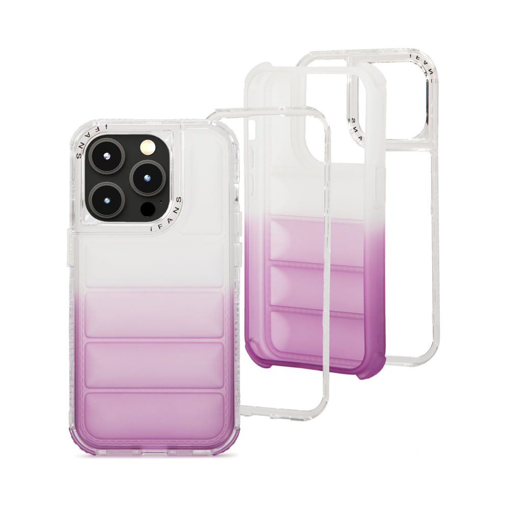 Case para iPhone 15 Pro Max Protección 360 acabado puffer, degradado morado